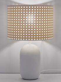 Tafellamp Vienna van Weens vlechtwerk, Lampenkap: kunststof, Lampvoet: gepoedercoat metaal, Lichtbruin, wit, Ø 25 x H 40 cm