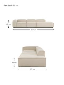 Chaise longue XL componibile in velluto a coste Lennon, Rivestimento: velluto a coste (92% poli, Struttura: legno di pino massiccio, , Piedini: plastica I piedini si tro, Velluto a coste beige chiaro, Larg. 357 x Prof. 119 cm, schienale a sinistra