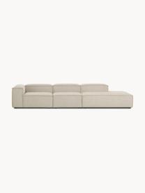 Chaise longue XL componibile in velluto a coste Lennon, Rivestimento: velluto a coste (92% poli, Struttura: legno di pino massiccio, , Piedini: plastica I piedini si tro, Velluto a coste beige chiaro, Larg. 357 x Prof. 119 cm, schienale a sinistra