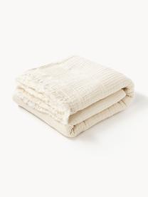 Couvre-lit en coton à franges Kailani, Beige clair, larg. 180 x long. 250 cm