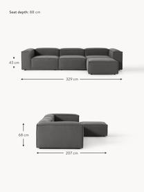 Modulares Sofa Lennon (4-Sitzer) mit Hocker, Bezug: 100 % Polyester Der strap, Gestell: Massives Kiefernholz, Spe, Füße: Kunststoff Dieses Produkt, Webstoff Anthrazit, B 329 x T 207 cm