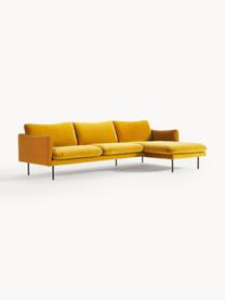 Sofa narożna z aksamitu Moby, Tapicerka: aksamit (wysokiej jakości, Stelaż: lite drewno sosnowe, Nogi: metal malowany proszkowo , Musztardowy aksamit, S 280 x G 160 cm, prawostronna