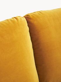 Sofa narożna z aksamitu Moby, Tapicerka: aksamit (wysokiej jakości, Stelaż: lite drewno sosnowe, Nogi: metal malowany proszkowo , Musztardowy aksamit, S 280 x G 160 cm, prawostronna