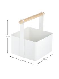 Cestino Tosca, Scatola: acciaio verniciato, Manico: legno, Bianco, legno chiaro, Larg. 16 x Alt. 16 cm