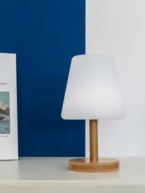 Přenosná stmívatelná venkovní stolní LED lampa s bambusovou podstavou Standy, Bílá, světle hnědá, Ø 16 cm, V 25 cm