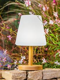 Mobile Dimmbare Aussentischlampe Standy mit Bambusfuss, Lampenschirm: Polyethylen, Weiss, Helles Holz, Ø 16 x H 25 cm