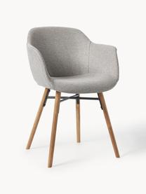 Armlehnstuhl Fiji mit schmaler Sitzschale, Bezug: Polyester Der hochwertige, Beine: Massives Eichenholz, Webstoff Hellgrau, B 59 x T 55 cm