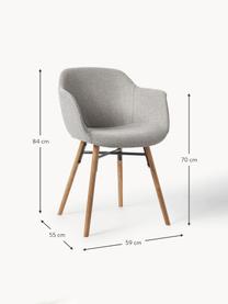 Armlehnstuhl Fiji mit schmaler Sitzschale, Bezug: Polyester Der hochwertige, Beine: Massives Eichenholz, Webstoff Hellgrau, B 59 x T 55 cm
