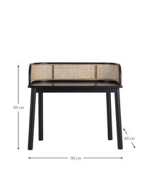 Escritorio de madera con tejido vienés Vessi, Tablero: tablero de fibras de dens, Patas: madera de abedul con cert, Ratán, abedul, An 110 x F 60 cm