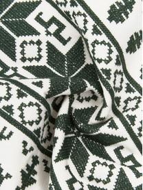 Copricuscino ricamata con cuciture norvegesi Orkney, 100% cotone, Verde scuro, bianco crema, Larg. 45 x Lung. 45 cm