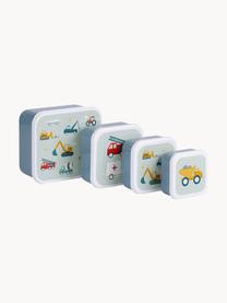 Kinder-Lunchboxen Vehicles, 4er-Set, Kunststoff, Salbeigrün, Graublau, Mehrfarbig, Set mit verschiedenen Grössen