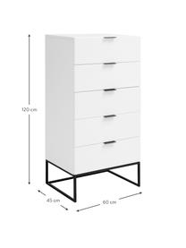 Weisses Highboard Kobe mit Schubladen, Korpus: Weiss, matt Gestell und Griffe: Schwarz, matt, 60 x 120 cm