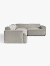 Grand canapé d'angle 4 places en velours côtelé Melva, Velours côtelé gris, larg. 339 x prof. 220 cm, dossier à droite