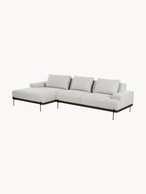 Sofa narożna z metalowymi nogami Brooks, Tapicerka: poliester Tapicerka nie j, Stelaż: lite drewno sosnowe, Nogi: metal malowany proszkowo, Jasnobeżowa tkanina, S 315 x G 148 cm, lewostronna