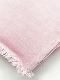 Linnen kussenhoes Luana in roze met franjes, 100% linnen, Oudroze, 30 x 50 cm