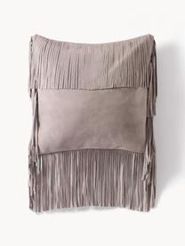 Leder-Kissenhülle Amaia mit Fransen, 100 % Leder, Taupe, B 50 x L 50 cm