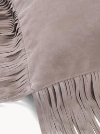 Housse de coussin 50x50 en cuir avec franges Amaia, 100 % cuir, Taupe, larg. 50 x long. 50 cm