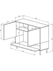 Credenza scandi Horizon, Piedini: legno di faggio, massicci, Legno di quercia, bianco, Larg. 120 x Alt. 95 cm