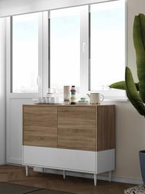 Dressoir Horizon in scandi design, Frame: melamine gecoate spaanpla, Poten: gelakt massief beukenhout, Eikenhoutkleurig, wit, 120 x 95 cm