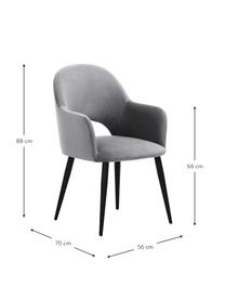 Krzesło z podłokietnikami z aksamitu Rachel, Tapicerka: aksamit (wysokiej jakości, Nogi: metal malowany proszkowo, Stalowoszary aksamit, S 56 x G 70 cm