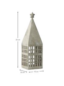 Handgefertigte Laterne Serafina House, Polyresin, Hellgrau, Silberfarben, B 10 x H 33 cm