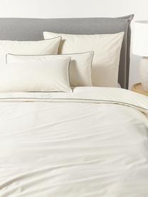 Taie d'oreiller en percale de coton avec passepoil Daria, Blanc crème, vert olive, larg. 50 x long. 70 cm