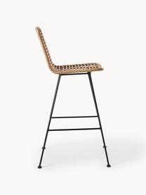 Polyrattan-Barstuhl Costa mit Metall-Beinen, Sitzfläche: Polyethylen-Geflecht, Gestell: Metall, pulverbeschichtet, Hellbraun, Schwarz, B 56 x H 110 cm
