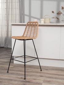 Krzesło barowe z polirattanu Costa, Stelaż: metal malowany proszkowo, Jasny brązowy, czarny, S 56 x W 98 cm