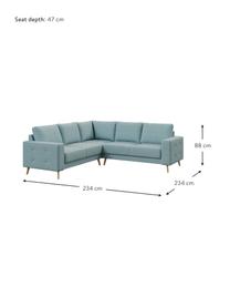 Sofa narożna Fynn, Tapicerka: 100% poliester z uczuciem, Stelaż: drewno liściaste, drewno , Nogi: drewno lakierowane Dzięki, Jasny niebieski, S 234 x G 234 cm