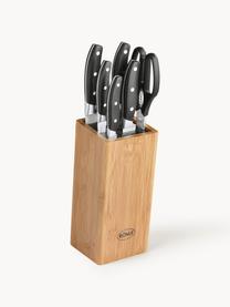 Messerblock Cuisine mit 5 Messern und 1 Schere, Messer: rostfreier Stahl X50CrMOV, Griff: Kunststoff, Helles Holz, Schwarz, Verschiedene Größen