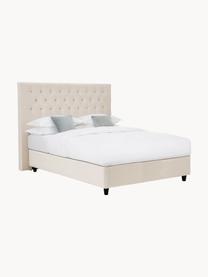 Premium Samt-Boxspringbett Phoebe, Matratze: 5-Zonen-Taschenfederkern, Füße: Massives Birkenholz, lack, Samt Beige, B 180 x L 200 cm, Härtegrad H2