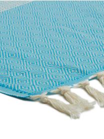 Plaid in cotone Lounge Diamond, 100% cotone, Blu, bianco latteo, Larg. 100 x Lung. 180 cm