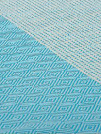 Katoenen plaid Lounge Diamond, 100% katoen, Blauw, gebroken wit, 100 x 180 cm