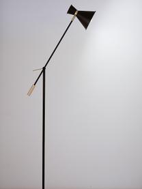 Retro leeslamp Audrey van metaal, Lampenkap: gepoedercoat metaal, Lampvoet: gepoedercoat metaal, Decoratie: vermessingd metaal, Goudkleurig, zwart, H 145cm