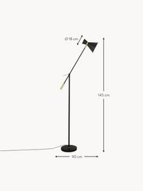 Retro-Leselampe Audrey aus Metall, Lampenschirm: Metall, pulverbeschichtet, Dekor: Metall, vermessingt, Goldfarben, Schwarz, H 145 cm