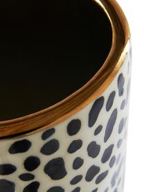 Große handbemalte Vase Fifi aus Keramik, Keramik, glasiert, Beige, Schwarz, Goldfarben, Ø 12 x H 34 cm
