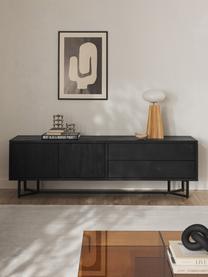 Tv-meubel Luca van mangohout, Frame: massief mangohout, gebors, Frame: gepoedercoat metaal, Mangohout, zwart gelakt, B 180 x H 54 cm