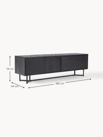Tv-meubel Luca van mangohout, Frame: gepoedercoat metaal, Mangohout zwart gelakt, zwart, B 180 x H 54 cm