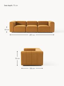 Modulares Samt-Sofa Lena (4-Sitzer), Bezug: Samt (100 % Polyester) De, Gestell: Buchenholz, Spanplatte, H, Füße: Kunststoff, Samt Ocker, B 287 x T 106 cm