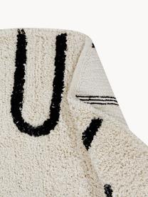 Runder Teppich ABC mit Buchstaben Design, Recycelte Baumwolle (80% Baumwolle, 20% andere Fasern), Hellbeige, Schwarz, Ø 150 cm (Größe M)