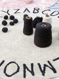 Tapis rond avec lettres design ABC, Coton recyclé (80 % coton, 20 % autres fibres), Beige clair, noir, Ø 150 cm (taille M)