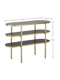 Gouden metalen sidetable Laura met glazen platen, Frame: gelakt metaal, Transparant, goudkleurig, B 116 x D 39 cm