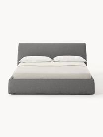 Letto imbottito con contenitore Cloud, Rivestimento: tessuto finemente struttu, Piedini: legno laccato Questo prod, Tessuto antracite, Larg. 140 x Lung. 200 cm