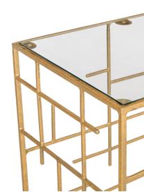 Sidetable Nola van glas en goudkleurig metaal, Tafelblad: glas, Frame: gecoat metaal, Goudkleurig, B 120 x D 35 cm