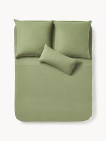 Drap plat en lin délavé Airy, Vert olive, larg. 240 x long. 280 cm