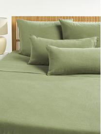 Drap plat en lin délavé Airy, Vert olive, larg. 240 x long. 280 cm