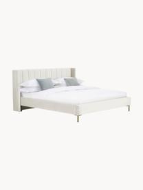 Gestoffeerd fluwelen bed Dusk, Bekleding: polyester fluweel Met 30., Frame: massief grenenhout en pla, Poten: gepoedercoat metaal Dit p, Fluweel lichtbeige, B 160 x L 200 cm