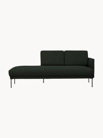 Chaise longue Fluente met metalen poten, Bekleding: 100% polyester. Met 40.00, Frame: massief grenenhout, FSC-g, Poten: gepoedercoat metaal., Geweven stof donkergroen, B 202 x D 85 cm, rugleuning links