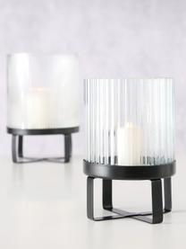 Glas-Windlichter Emmus mit Rillenrelief, 2er-Set, Glas, Metall, Schwarz, Transparent, Set mit verschiedenen Größen