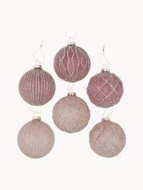 Boules de Noël faites main Taina, 12 élém., Rose pâle, doré, beige, Ø 8 cm